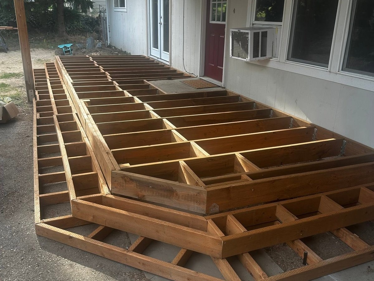 Deck framing squared and levelled before any boards went down
