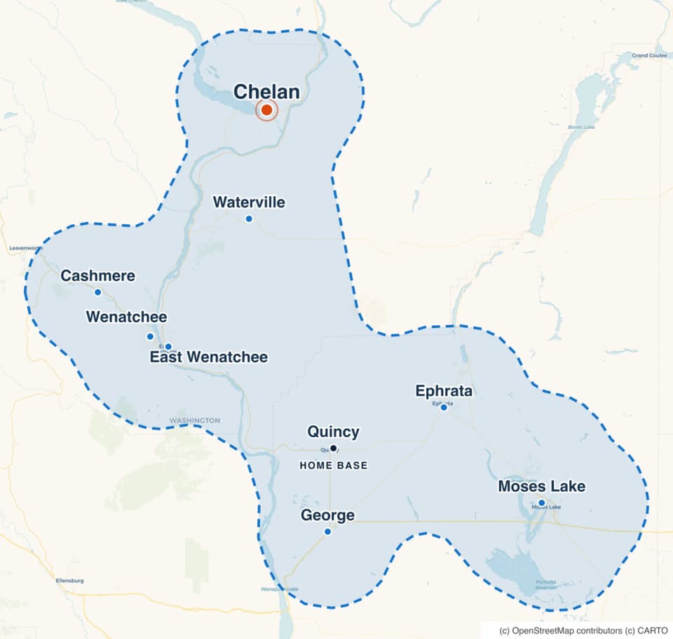 Map highlighting Chelan within the RockBuilt Handyman service area